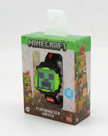 Minecraft Reloj LCD de Pulsera Unisex de Silicona, Negro (MIN4069WM)