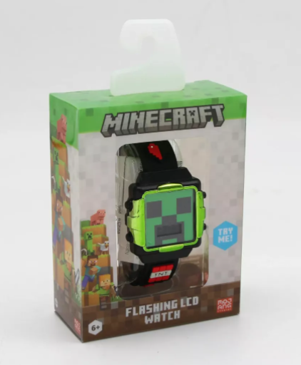 Minecraft Reloj LCD de Pulsera Unisex de Silicona, Negro (MIN4069WM)