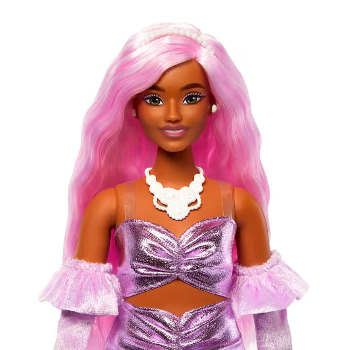 Barbie Fashionista Muñeca Deluxe – Cabello Rosa y Vestido Brillante